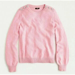 J. Crew Lambswool Blend Pink Crewneck Sweater with Jeweled Buttons